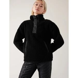 Athleta Cozy Sherpa Snap Sweatshirt S Black Oversized Cozy Outdoor Chic Travel
